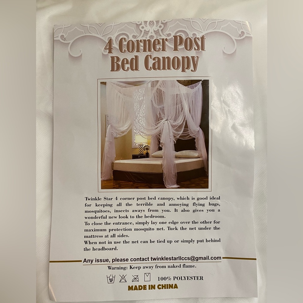 Twinkle Star 4 Corner Post Bed Canopy for full, queen or king bed